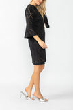 Black Perforated Bell Sleeve Dress