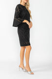 Black Perforated Bell Sleeve Dress