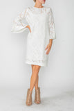 White Perforated Bell Sleeve Dress