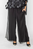 Black Chiffon Layered and Side Open Wide-Leg Pants