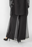 Black Chiffon Layered and Side Open Wide-Leg Pants
