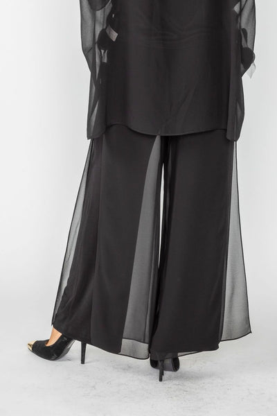 Black Chiffon Layered and Side Open Wide-Leg Pants – IC