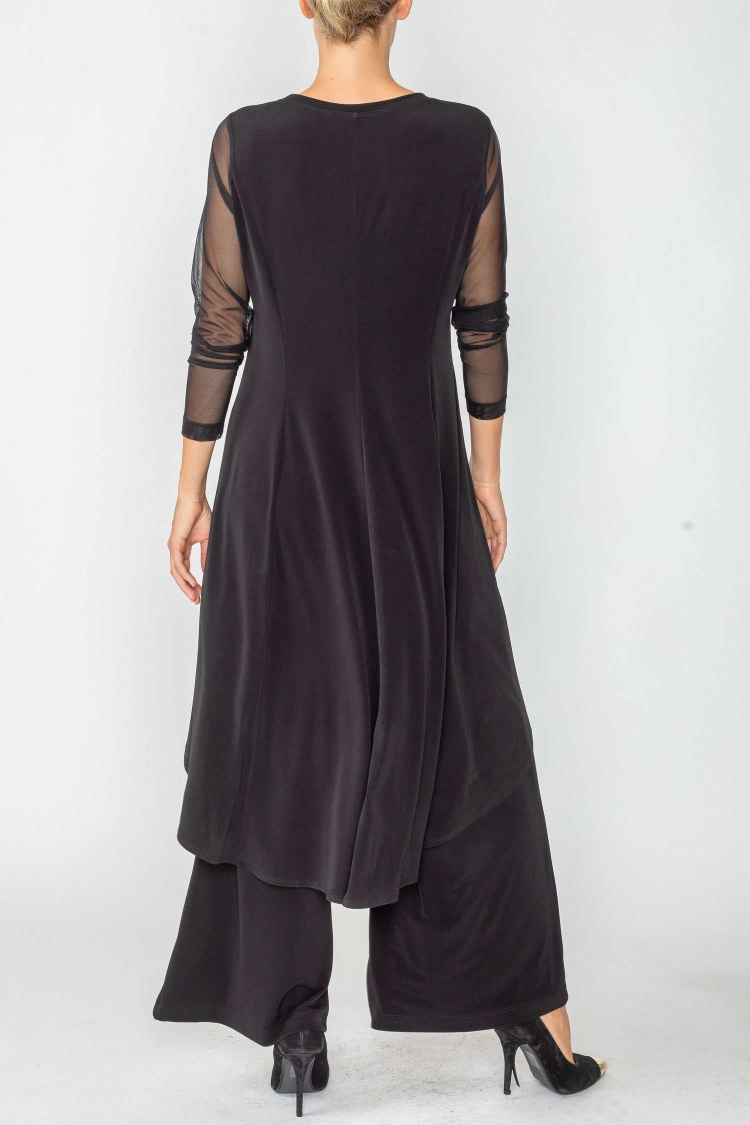 Black Front Overlap See Through Sleeve Top