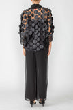 Black Cross-Over Shawl Collar Ruffle Cuff Top