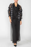 Black Cross-Over Shawl Collar Ruffle Cuff Top