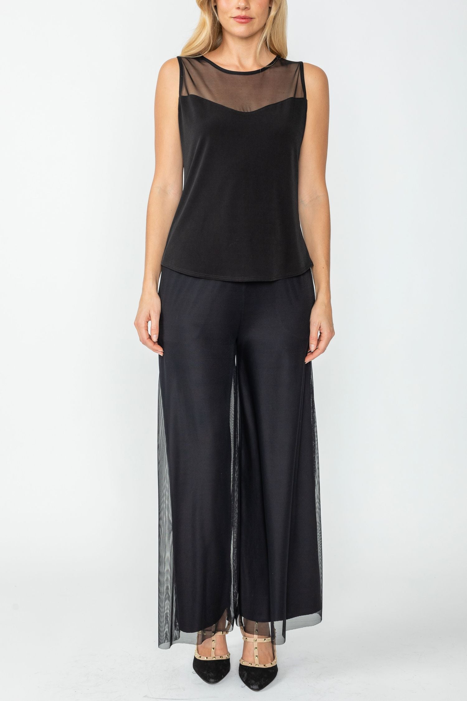 Black Mesh Shoulder Sleeveless Top