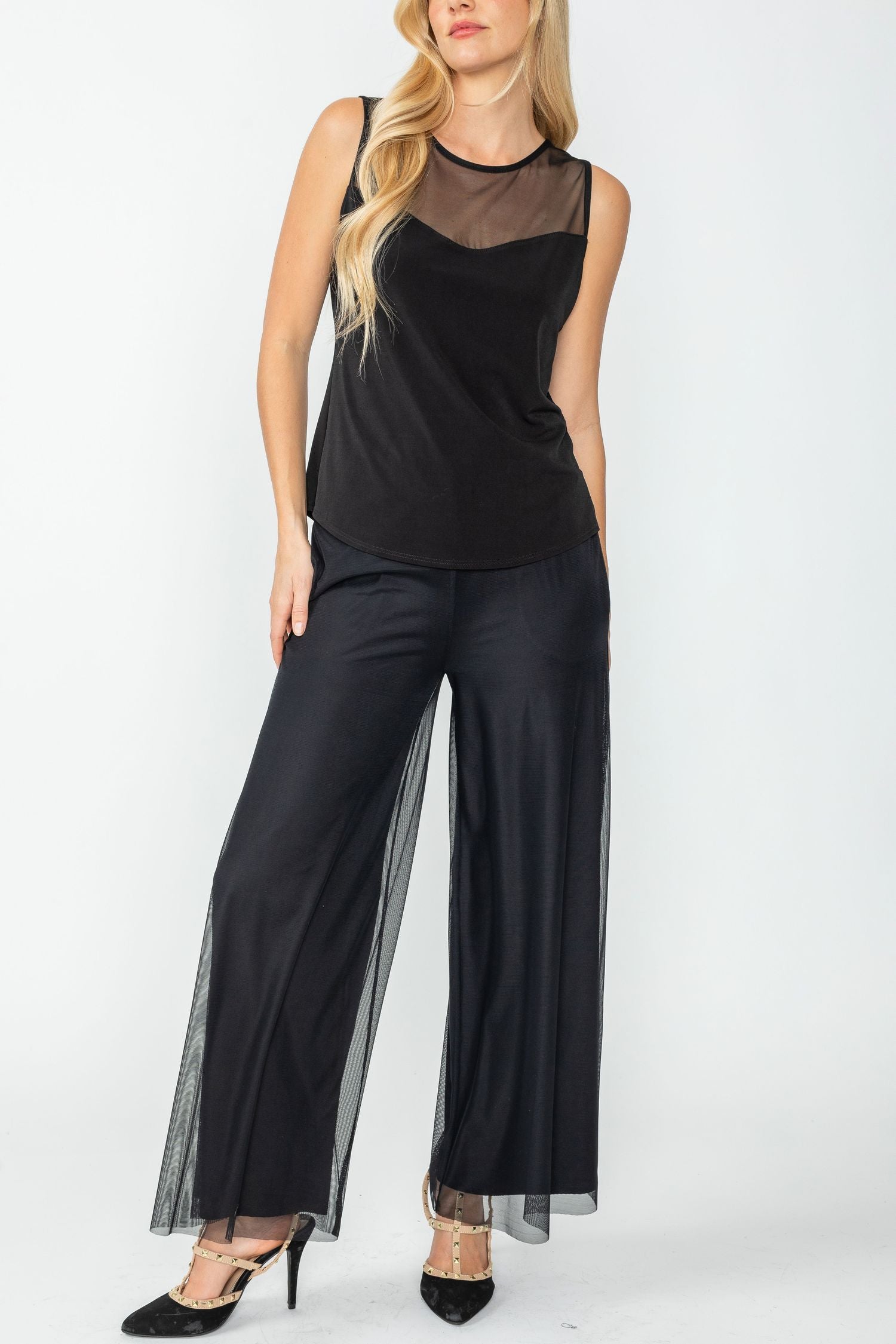 Black Mesh Shoulder Sleeveless Top