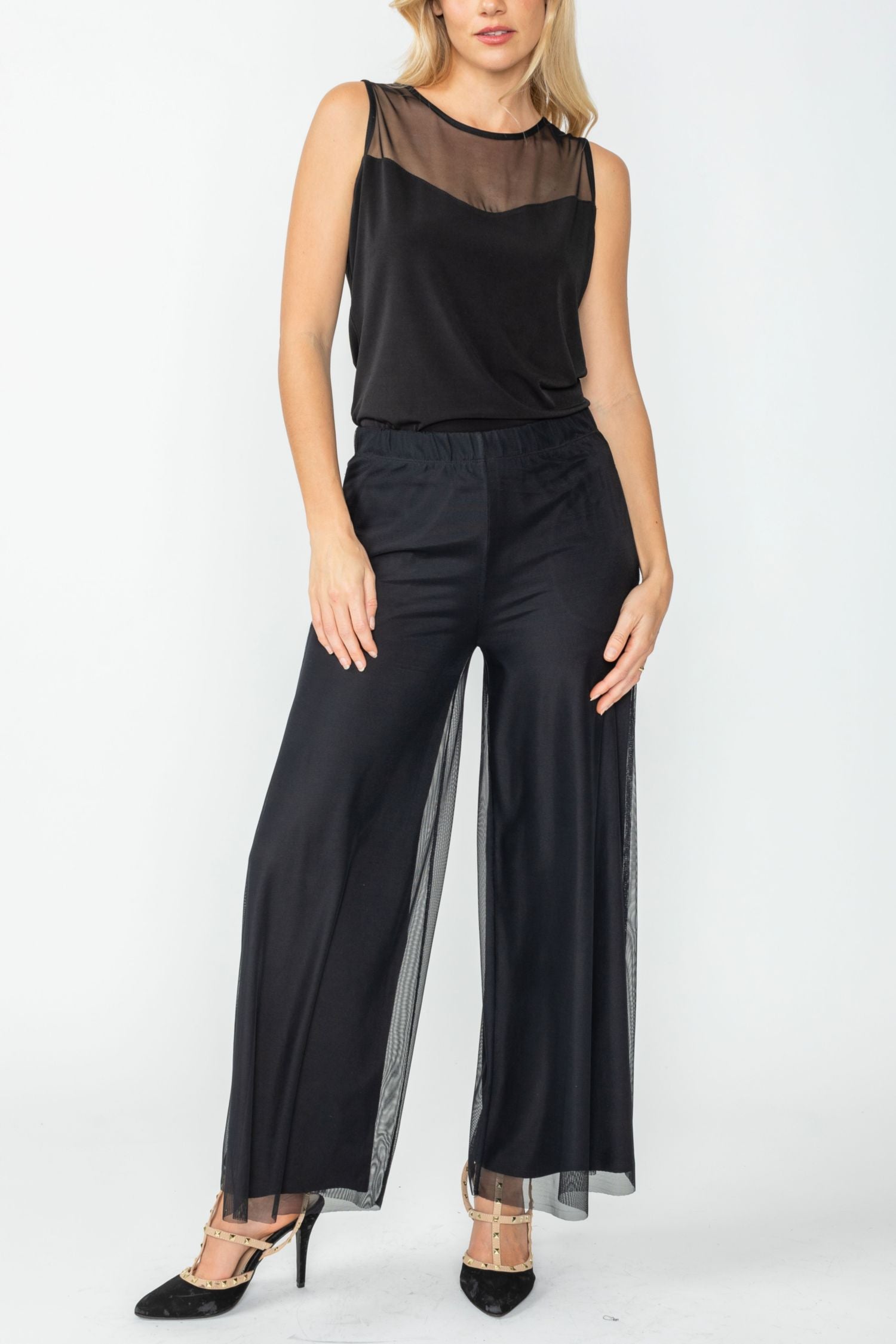 Black Mesh Wide Leg Pants