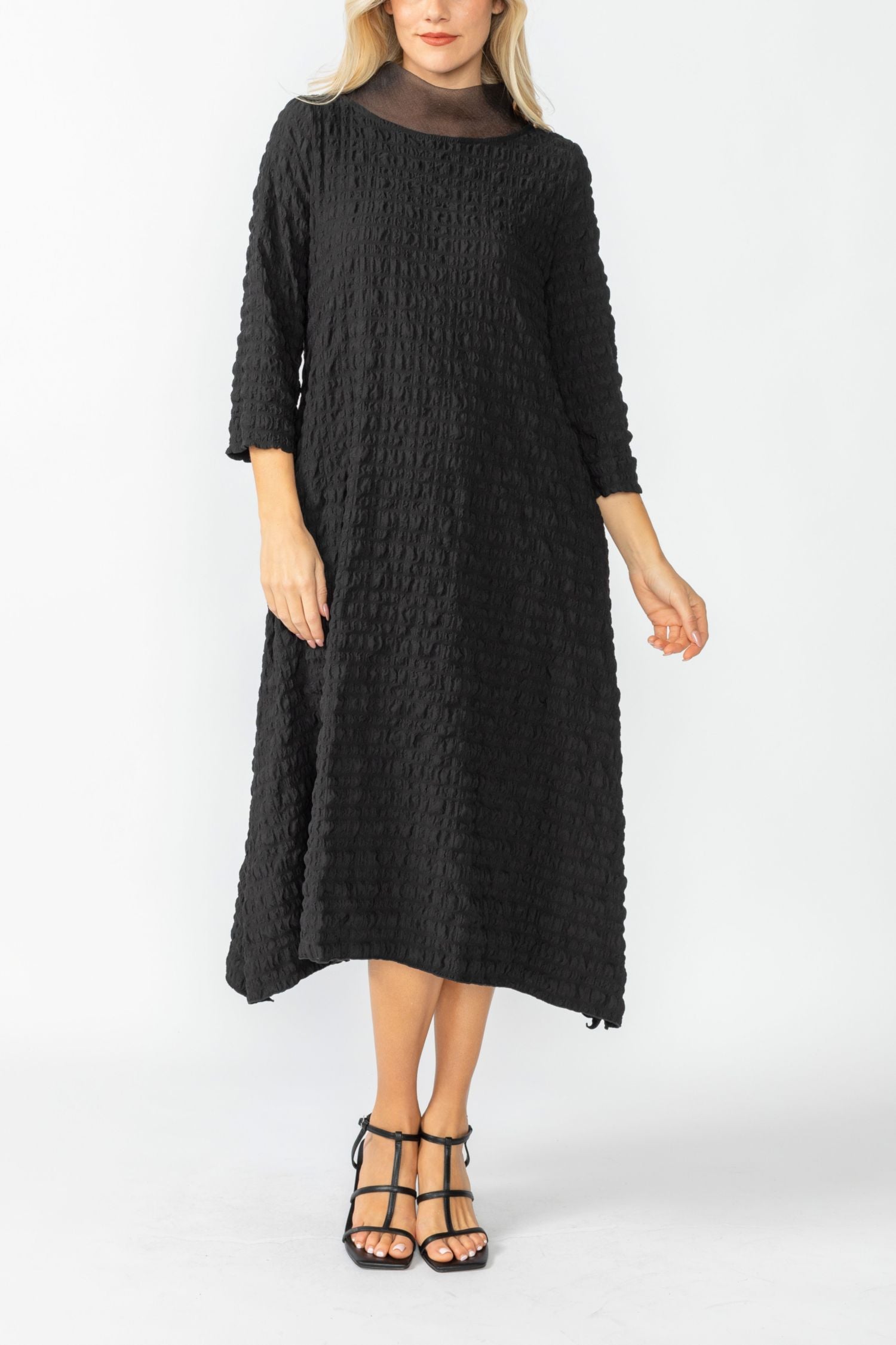 Black Organdy Stand Collar Dress