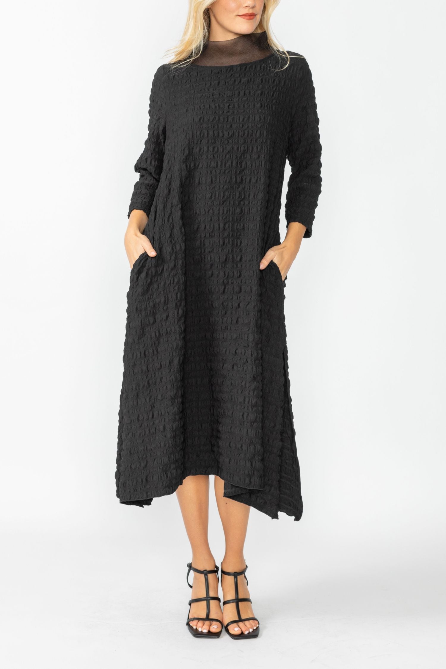 Black Organdy Stand Collar Dress