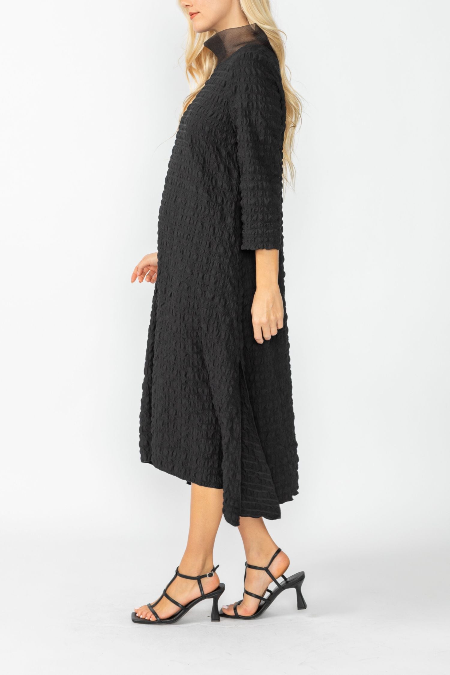 Black Organdy Stand Collar Dress