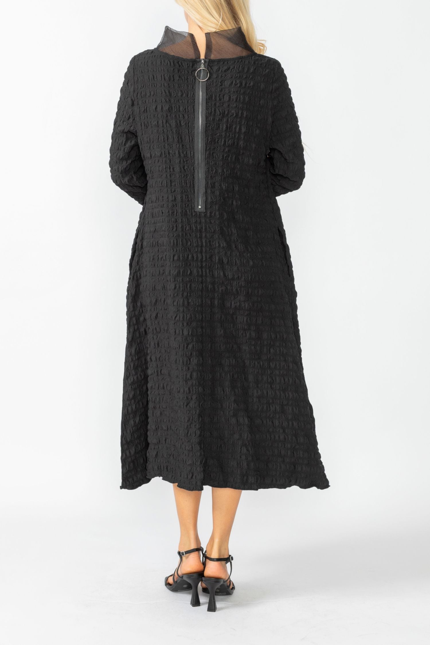 Black Organdy Stand Collar Dress