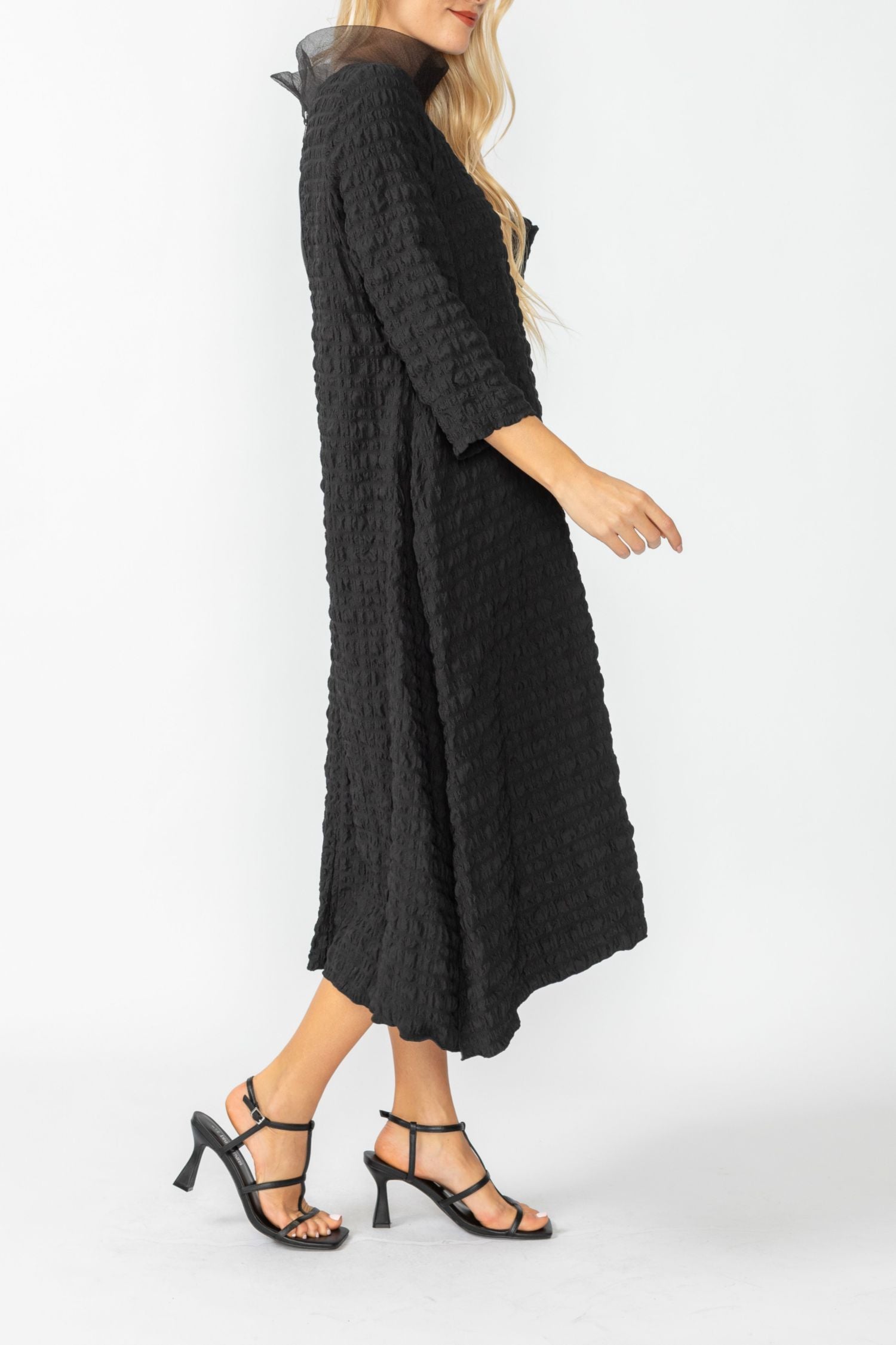 Black Organdy Stand Collar Dress