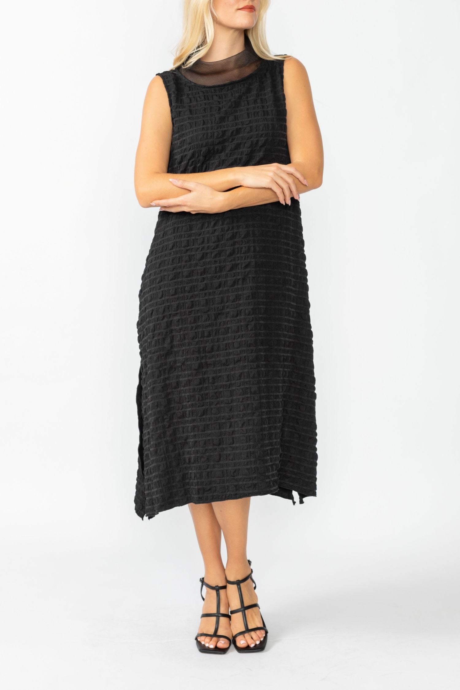 Black Organdy Stand Collar Dress