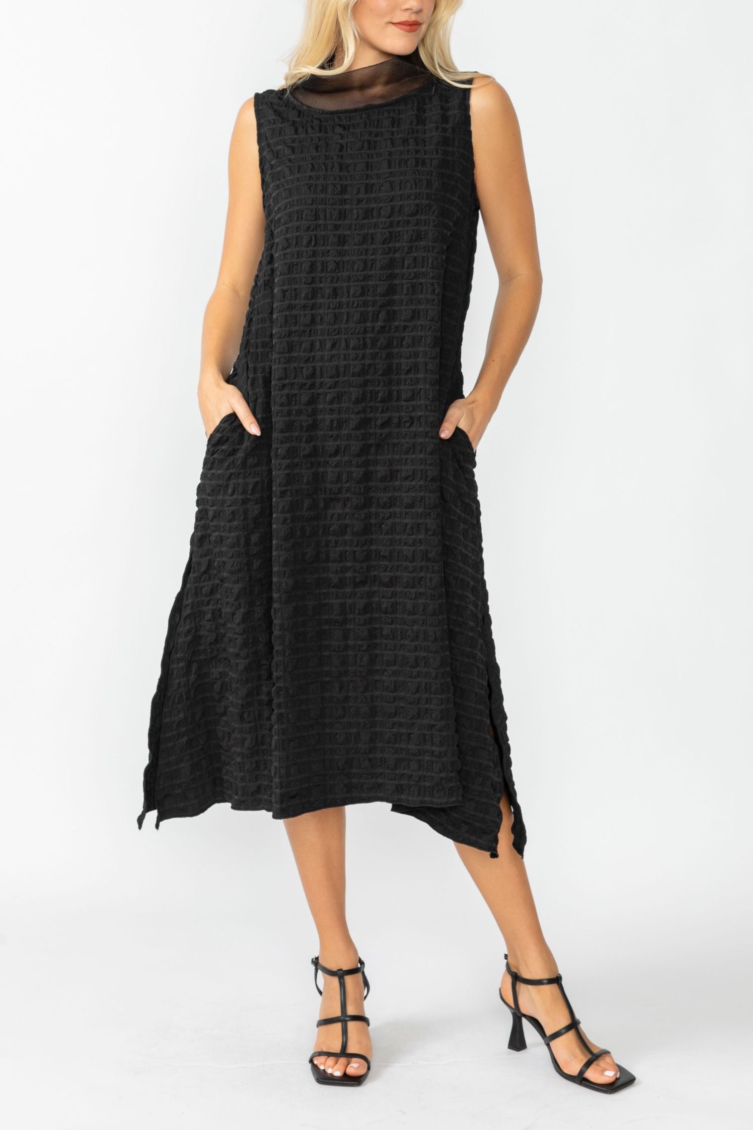 Black Organdy Stand Collar Dress