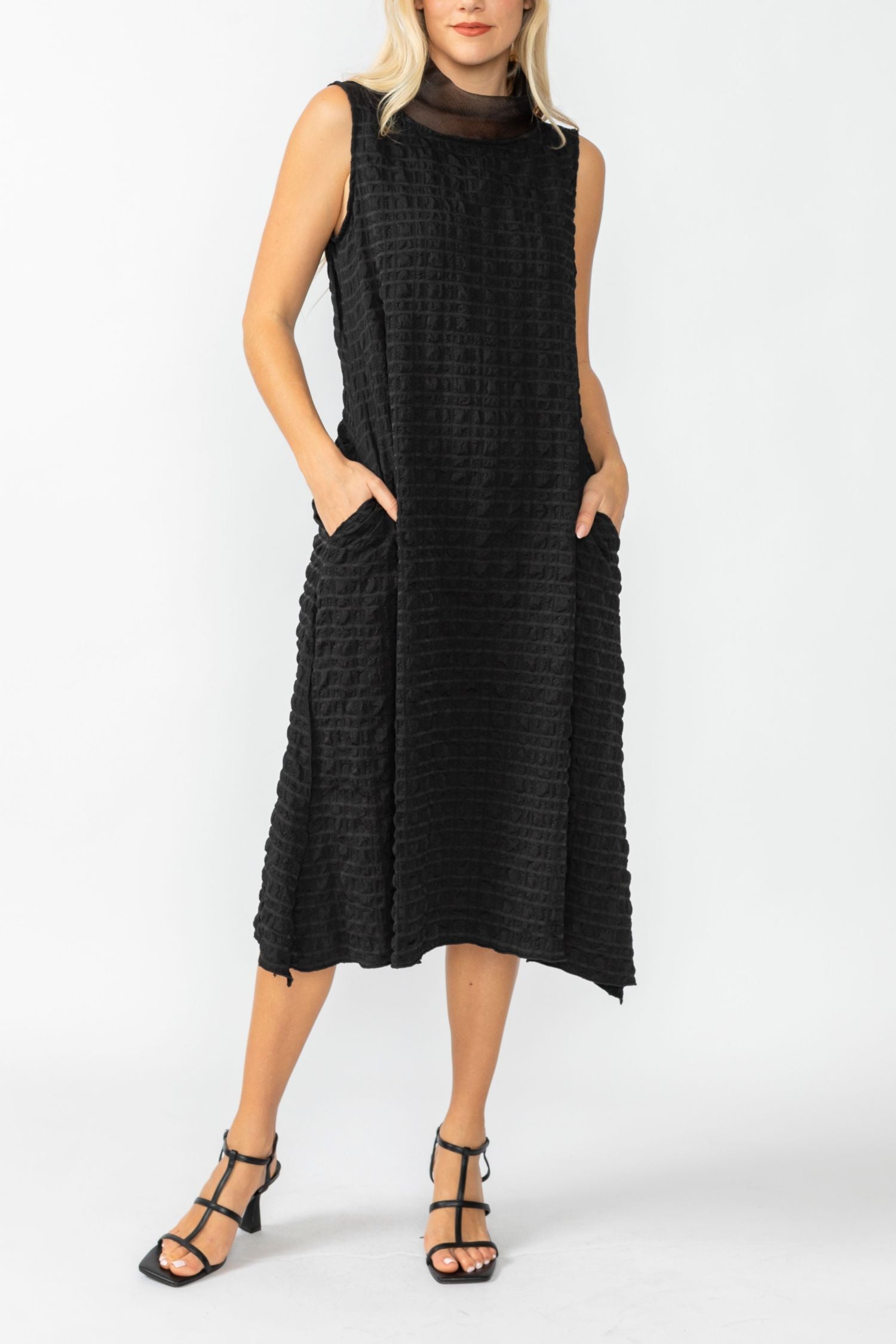 Black Organdy Stand Collar Dress