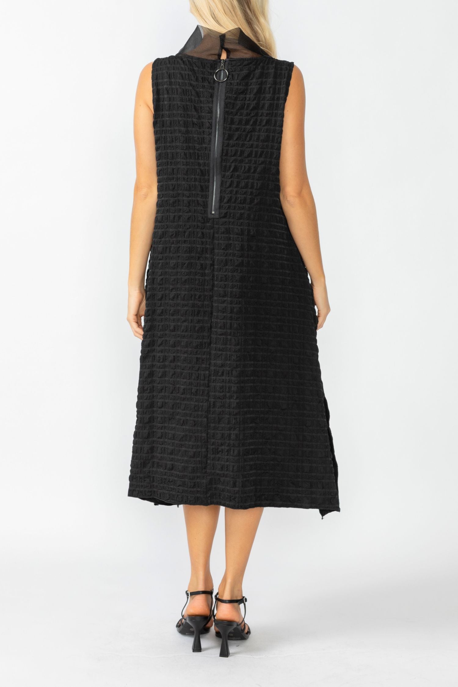 Black Organdy Stand Collar Dress