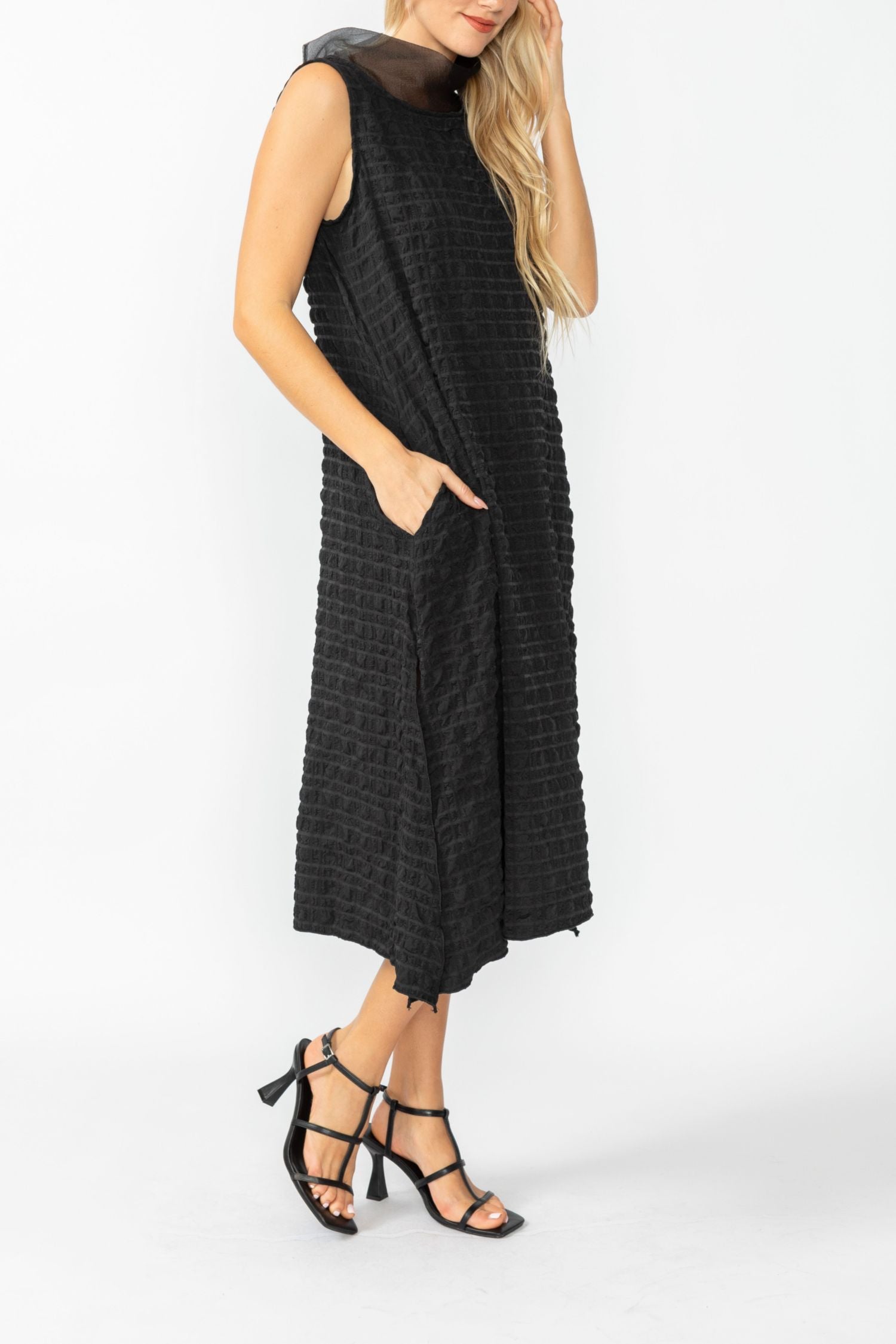 Black Organdy Stand Collar Dress