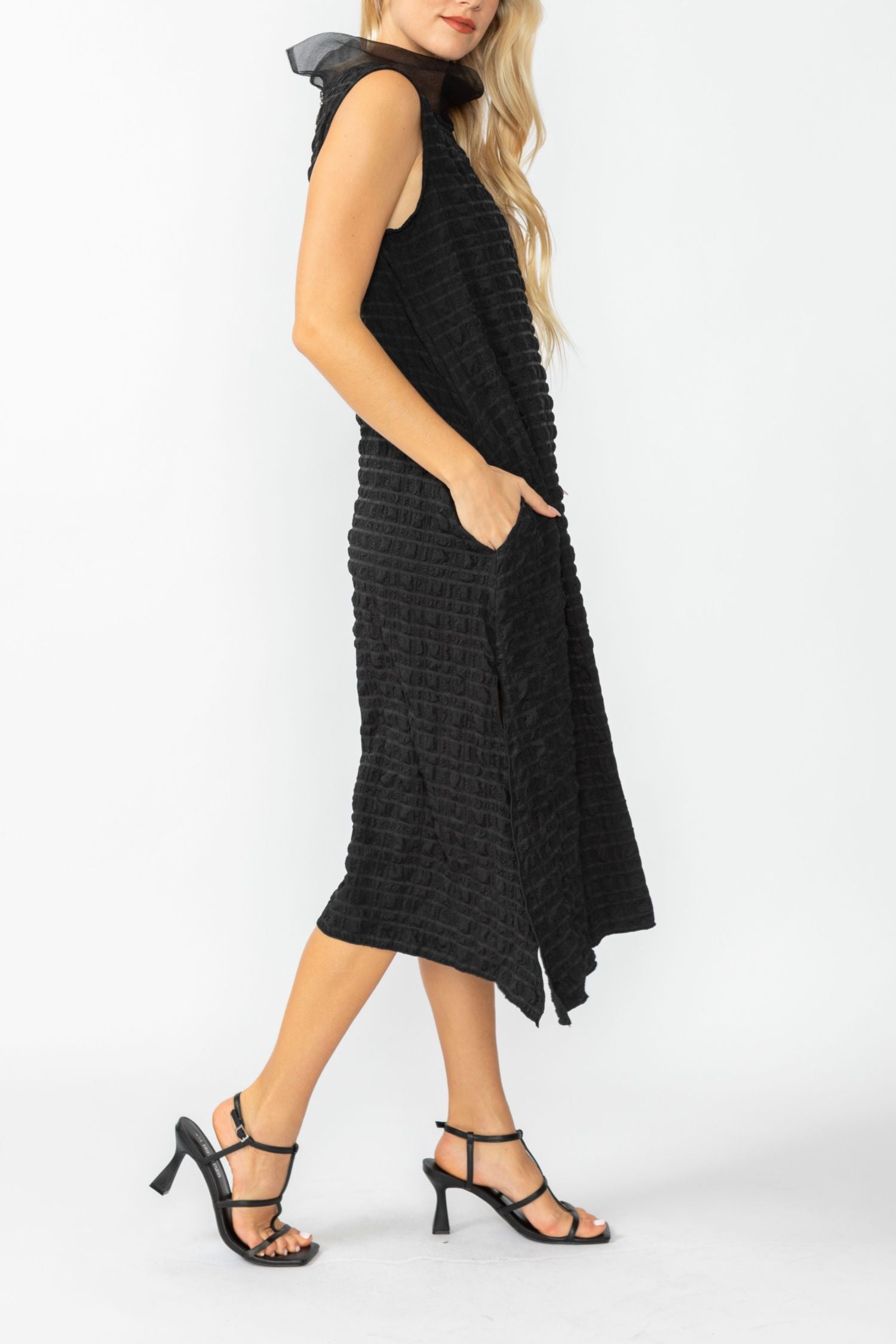 Black Organdy Stand Collar Dress