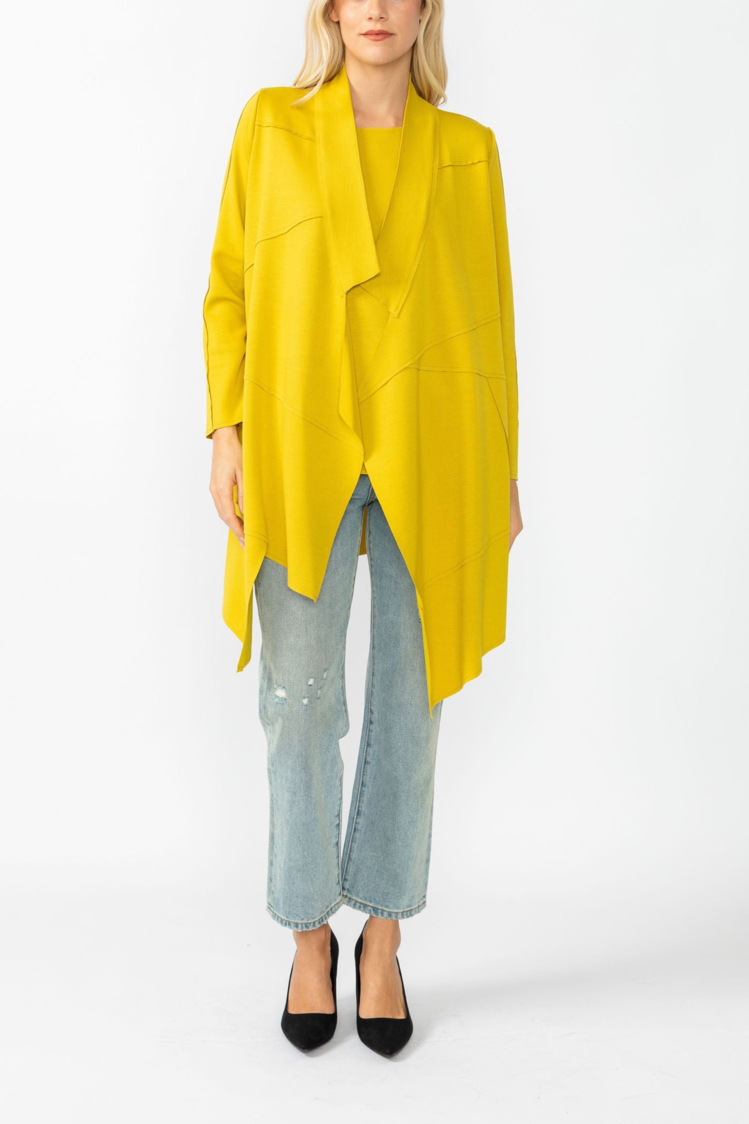Mustard Intricate Line Asymmetrical Jacket