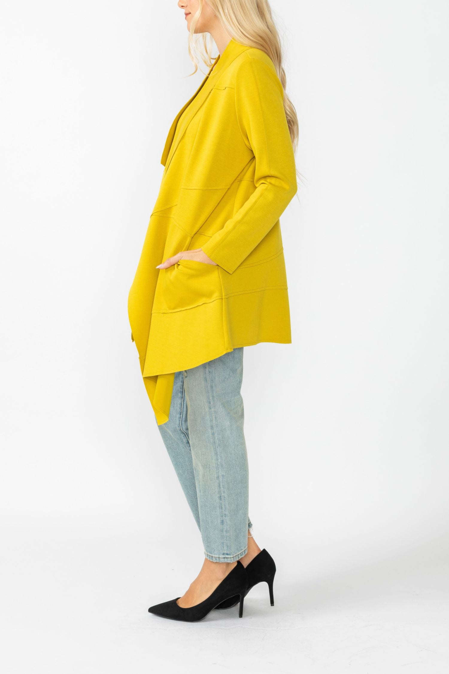 Mustard Intricate Line Asymmetrical Jacket
