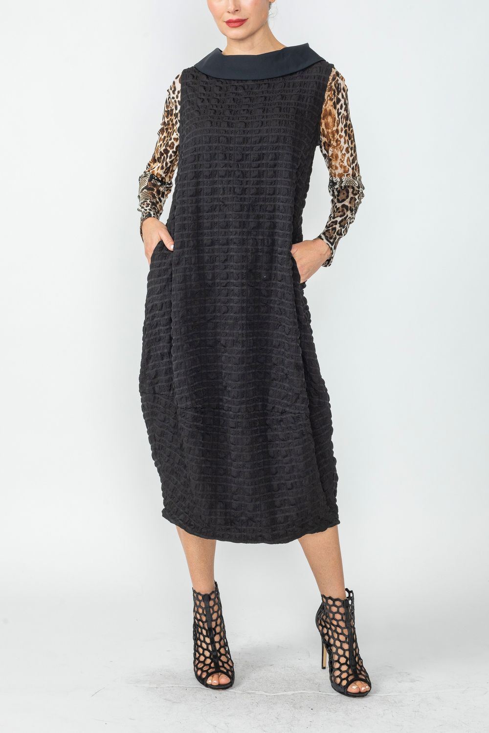 Black Contrast Cowl Collar Back Zipper Dress