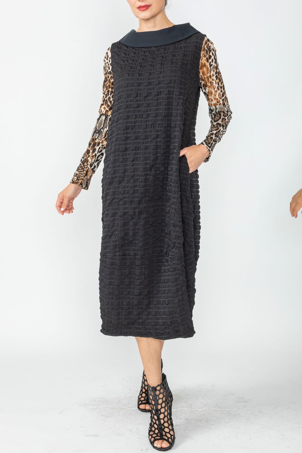 Black Contrast Cowl Collar Back Zipper Dress