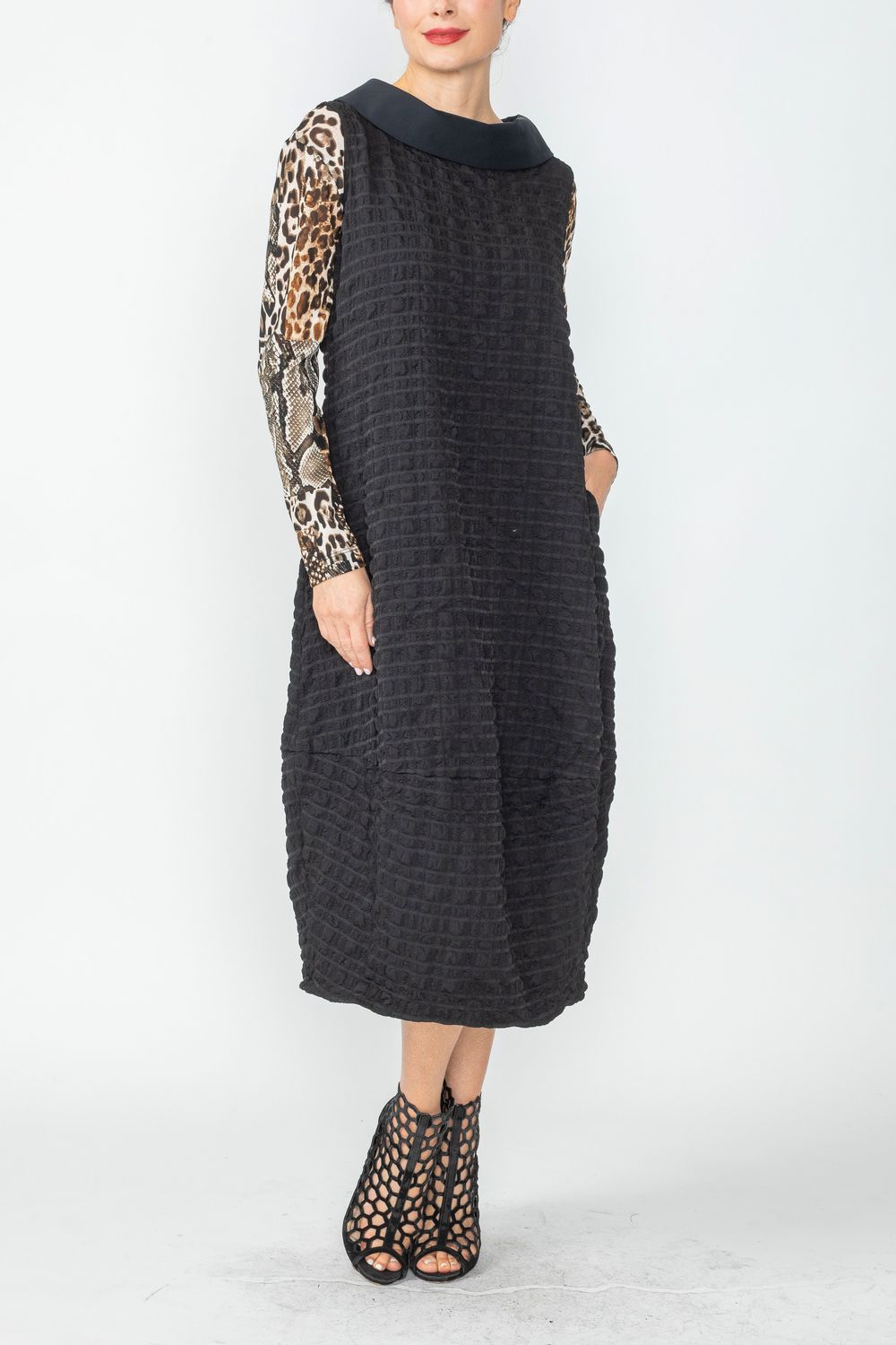 Black Contrast Cowl Collar Back Zipper Dress