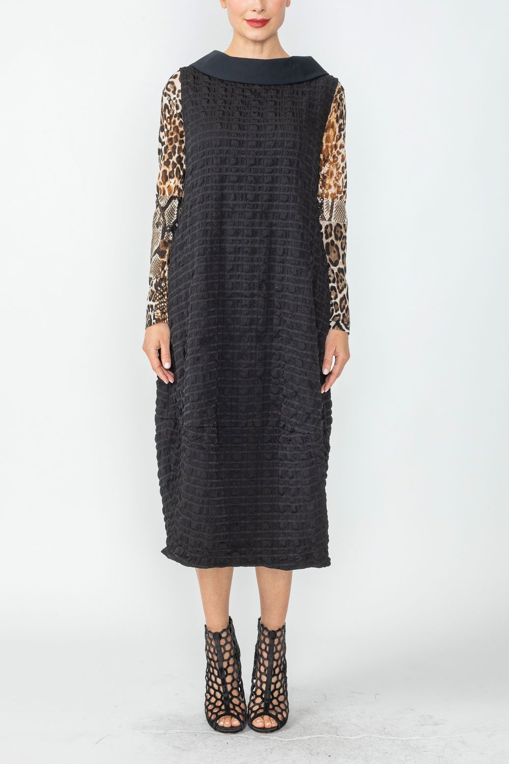 Black Contrast Cowl Collar Back Zipper Dress