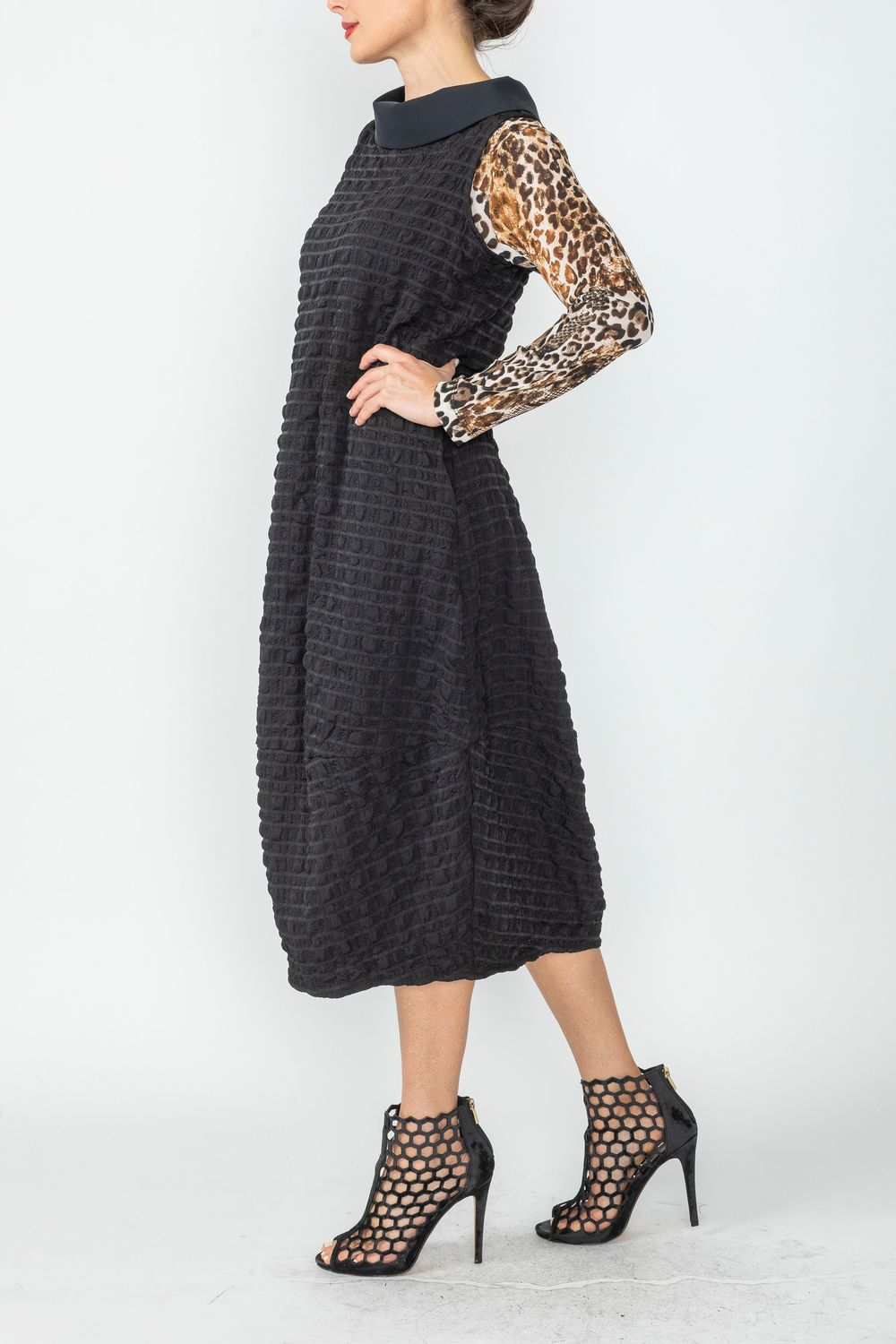 Black Contrast Cowl Collar Back Zipper Dress