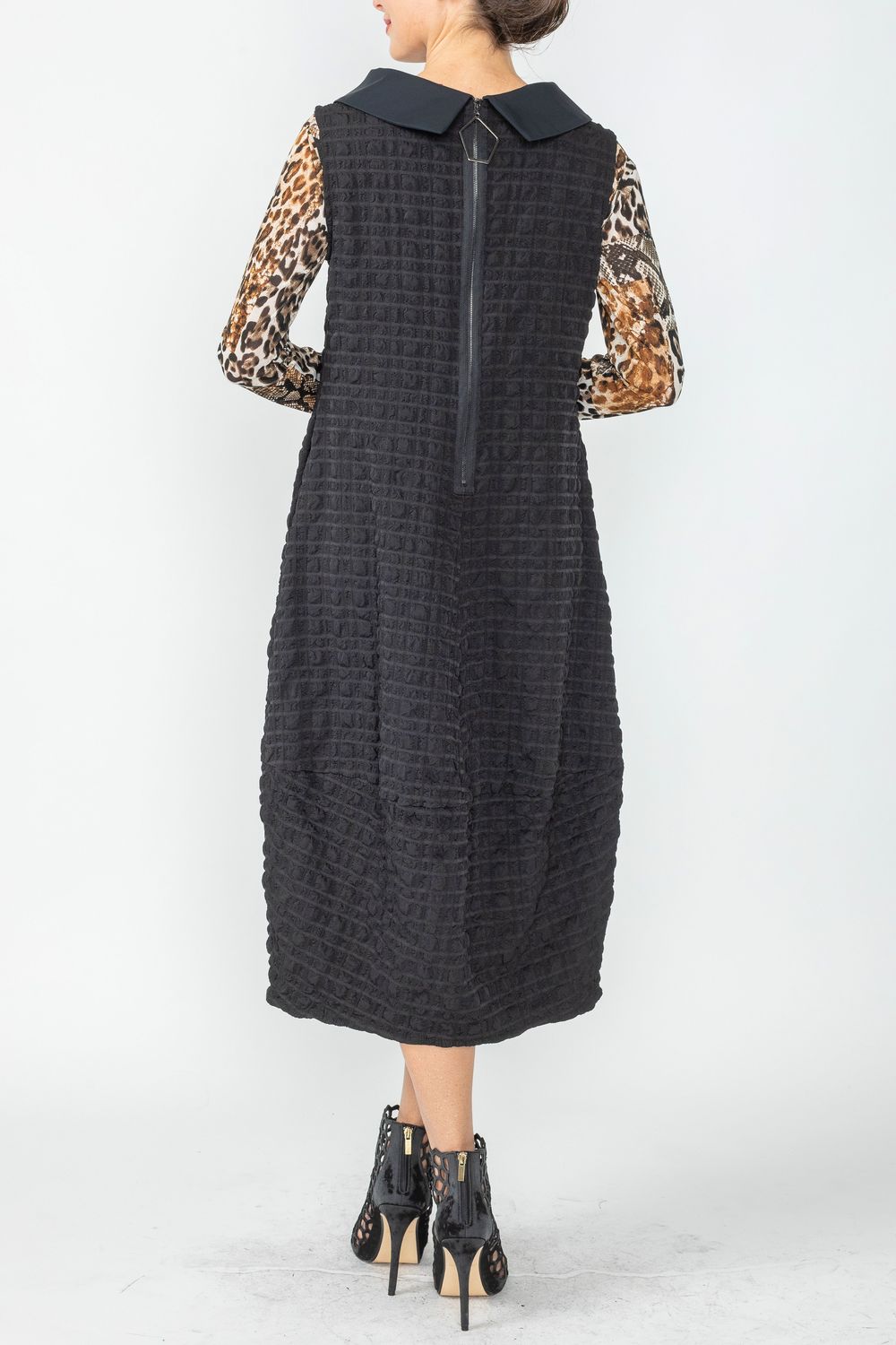 Black Contrast Cowl Collar Back Zipper Dress