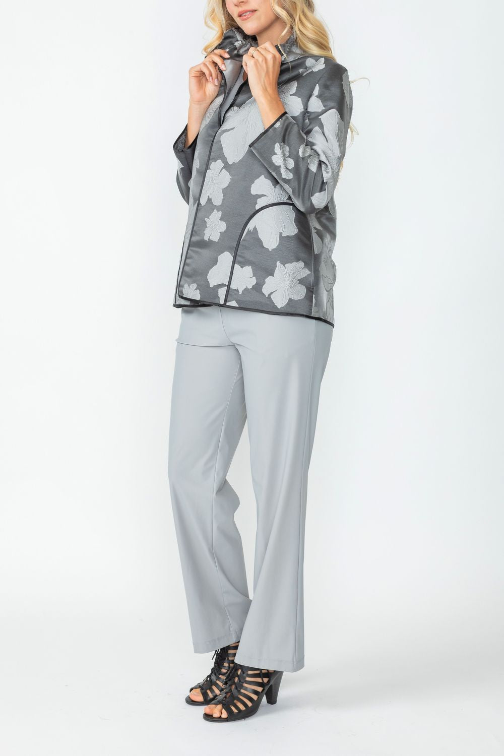 Charcoal Wire Stand Collar Jacquard Jacket