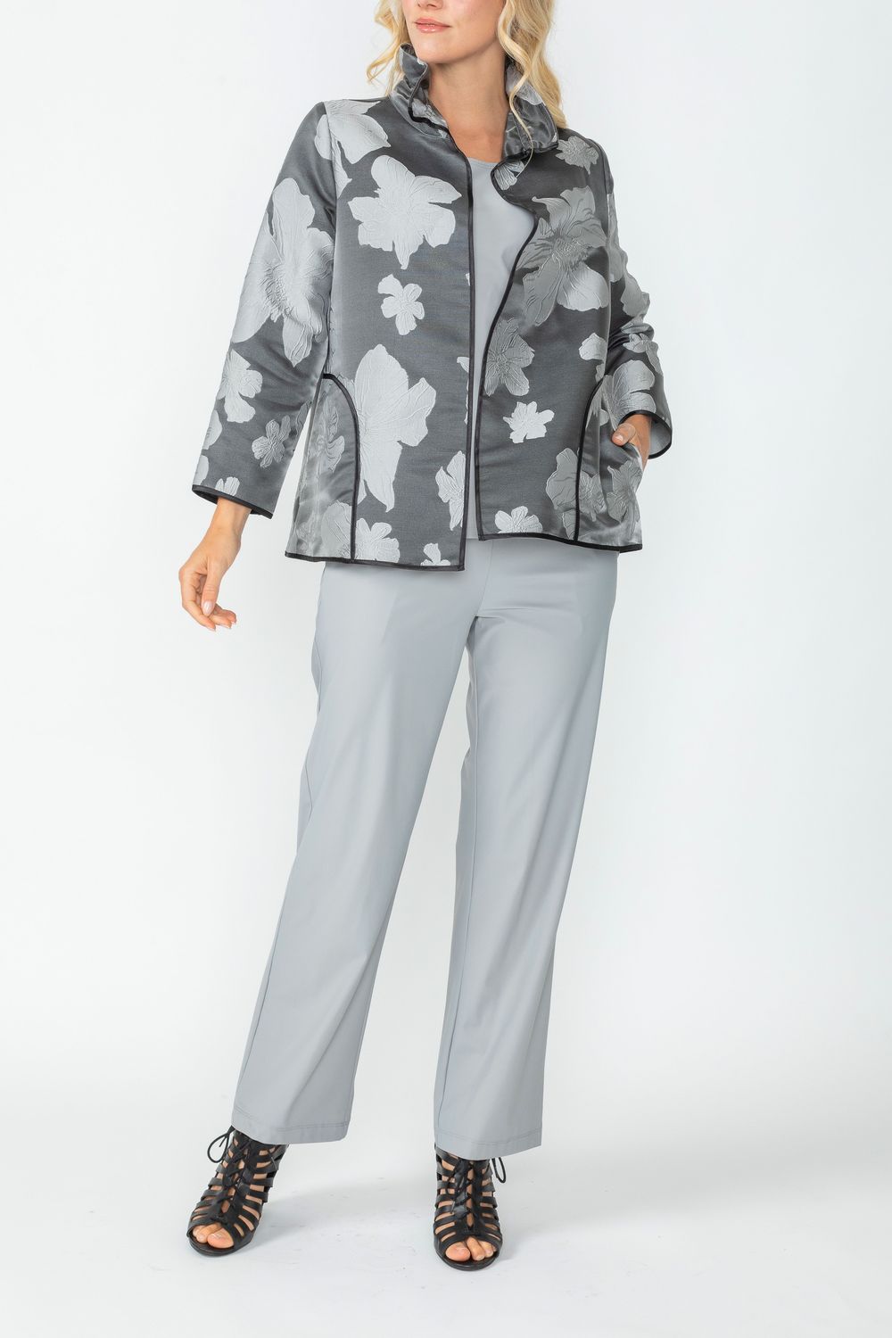 Charcoal Wire Stand Collar Jacquard Jacket