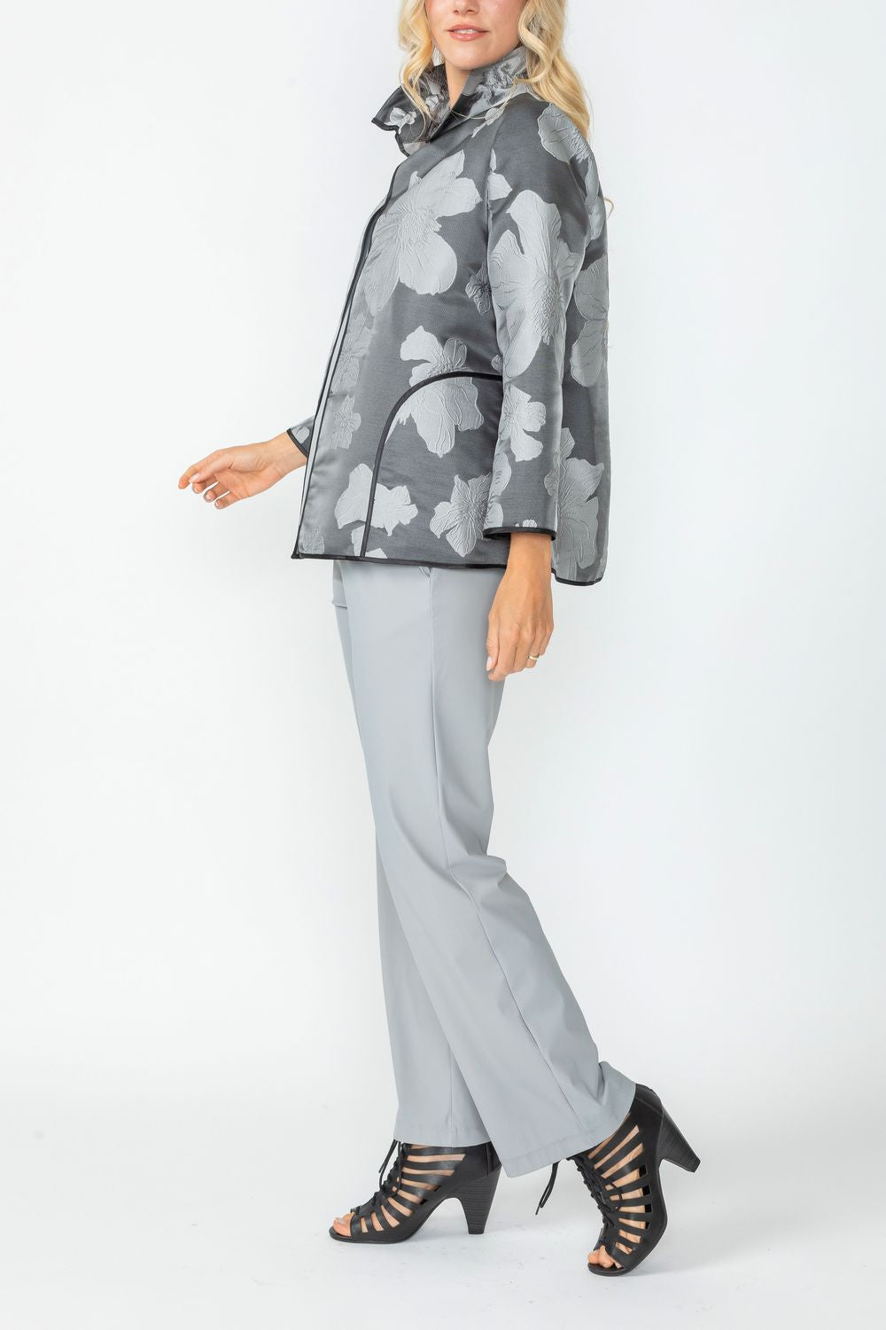 Charcoal Wire Stand Collar Jacquard Jacket