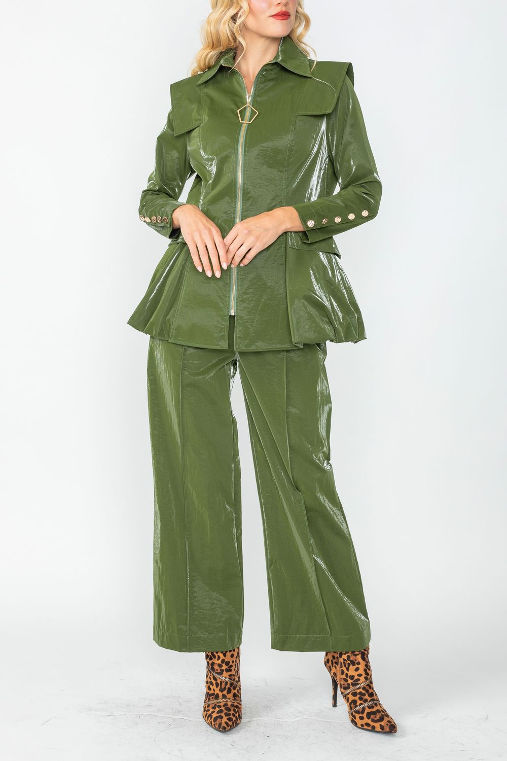 Olive Edwardian Collar Side Bubble Pocket Jacket