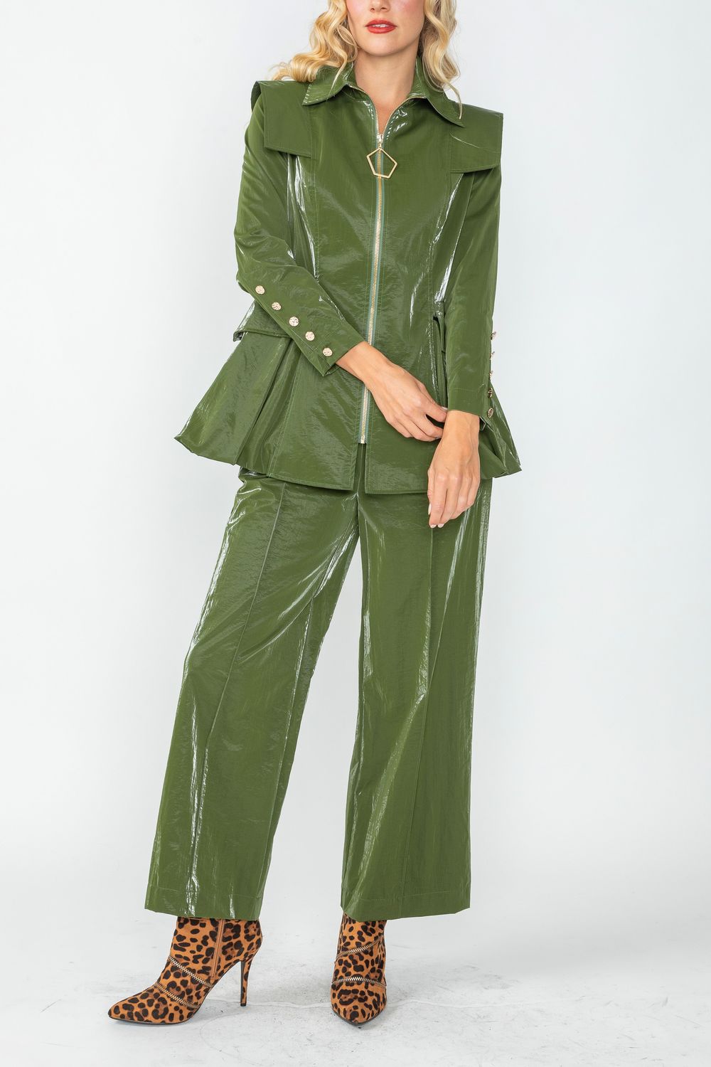 Olive Edwardian Collar Side Bubble Pocket Jacket