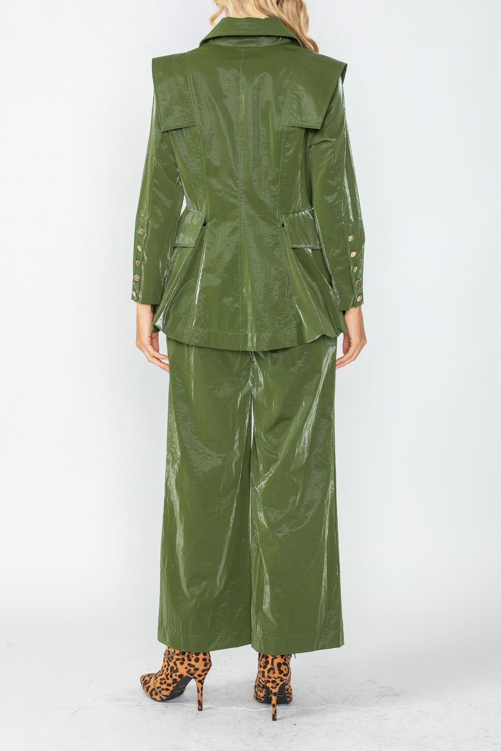 Olive Edwardian Collar Side Bubble Pocket Jacket