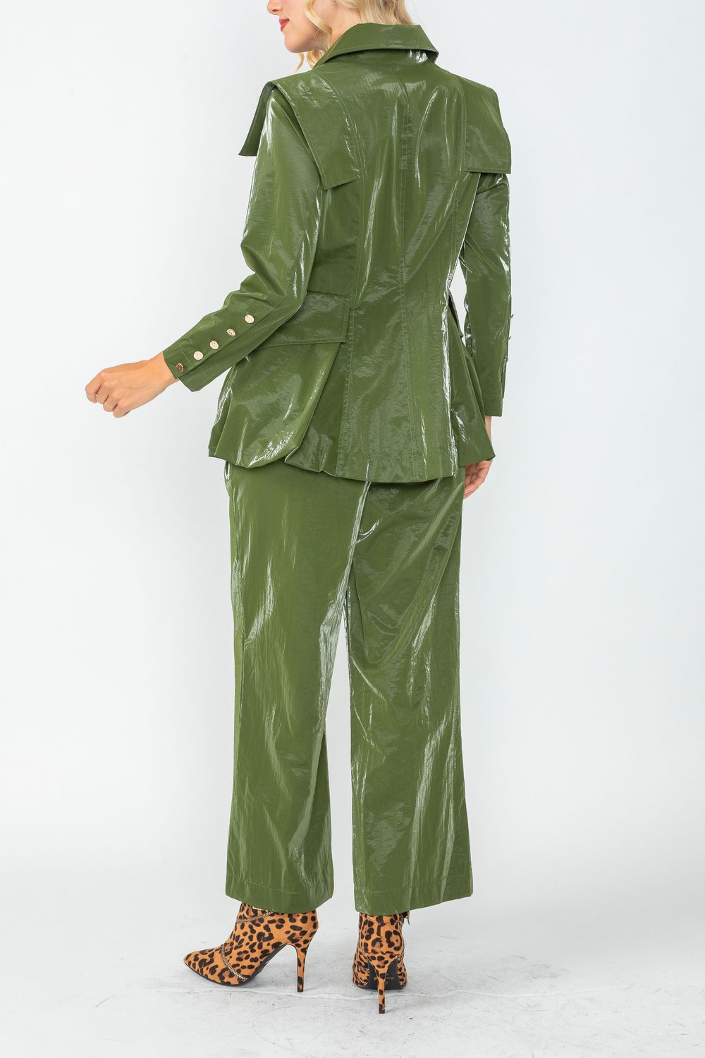 Olive Edwardian Collar Side Bubble Pocket Jacket