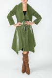 Olive Shawl Collar Asymmetrical Midi Jacket