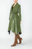 Olive Shawl Collar Asymmetrical Midi Jacket