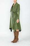 Olive Shawl Collar Asymmetrical Midi Jacket