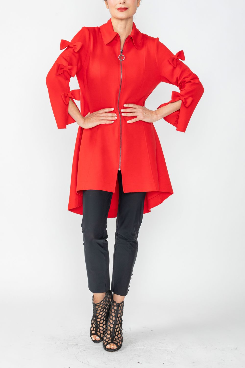 Red Ribbon Point Sleeve and High-Low Jacket