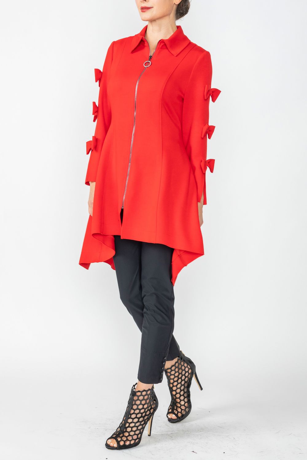 Red Ribbon Point Sleeve and High-Low Jacket