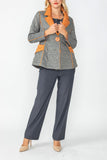 Charcoal and Caramel Contrast Mirror Quilted Blazer