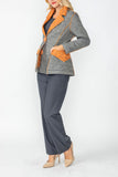 Charcoal and Caramel Contrast Mirror Quilted Blazer