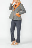 Charcoal and Caramel Contrast Mirror Quilted Blazer