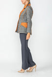 Charcoal and Caramel Contrast Mirror Quilted Blazer