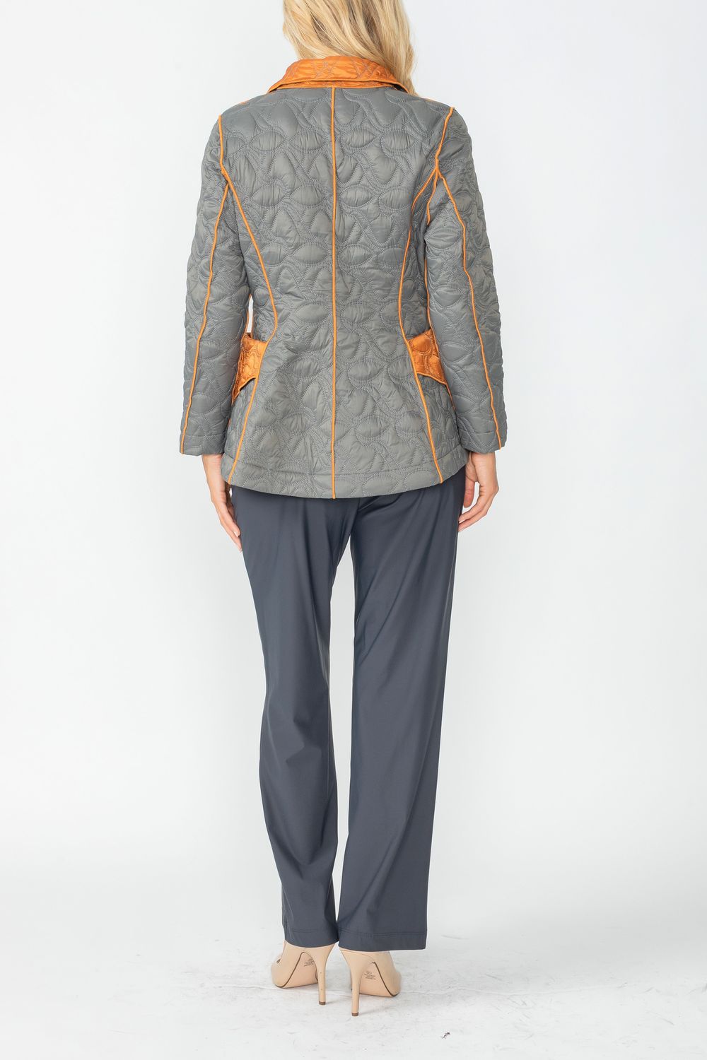 Charcoal and Caramel Contrast Mirror Quilted Blazer