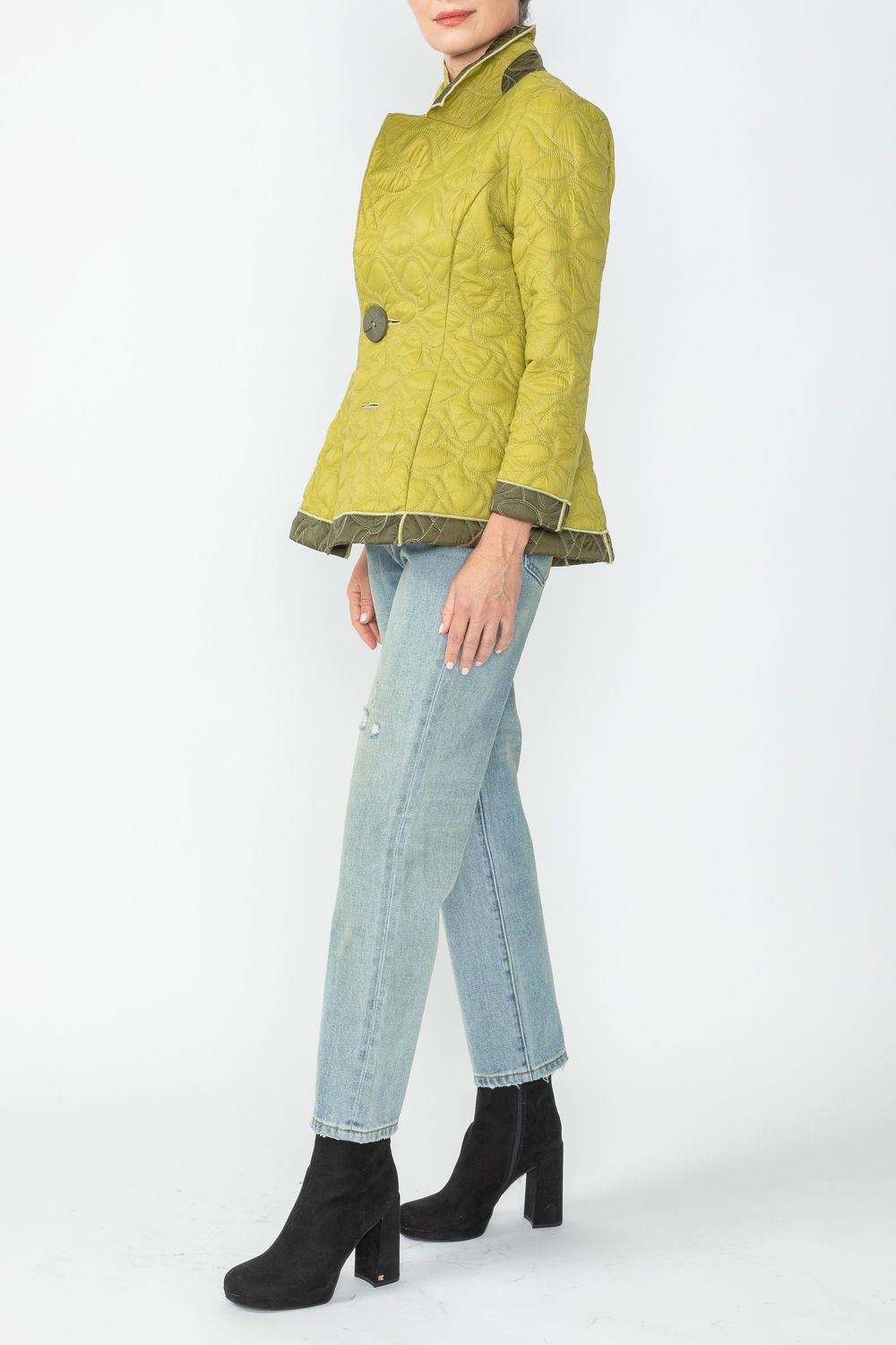 Olive and Lime Contrast Mirror Quilted Blazer