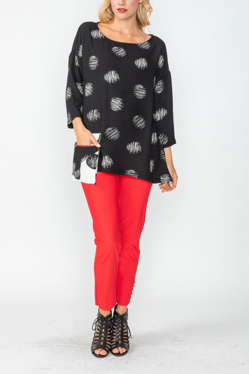 Black Geo Drop Shoulder Boxy Top